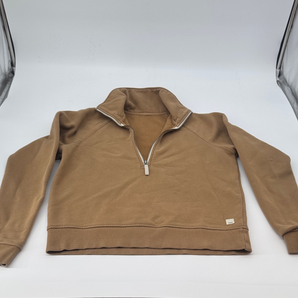 Vuori womens Half-Zip Pullover Sweater in Camel Brown